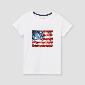 Girls' Flip Sequin Usa Flag Short Sleeve T-shirt - Cat & Jack White