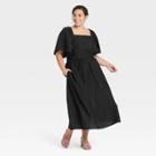Women's Plus Size Flutter Short Sleeve Tie-back Dress - A New Day Black