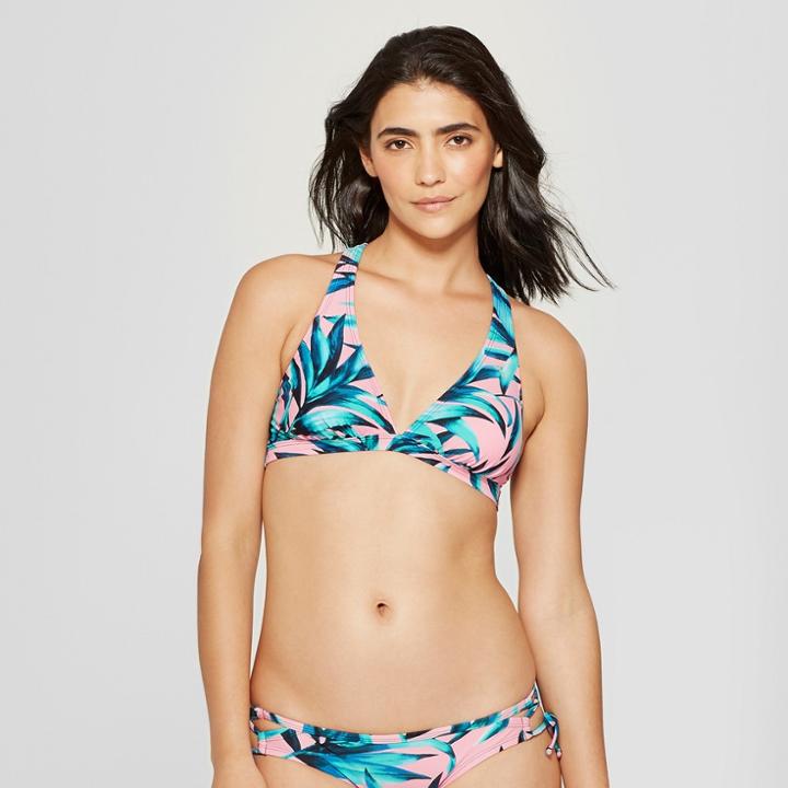 Women's Lace-up Back Triangle Bikini Top - Joylab Pink Palm