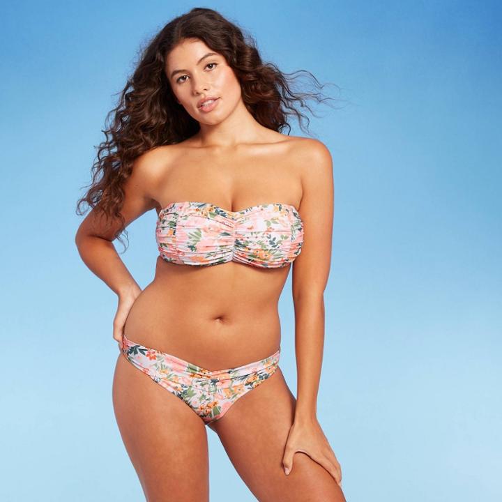 Juniors' Rouched Bandeau Bikini Top - Xhilaration Floral Print D/dd Cup