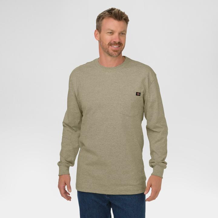 Dickies Men's Big & Tall Cotton Heavyweight Long Sleeve Pocket T-shirt- Desert Sand L