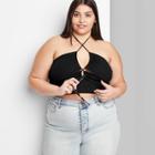 Women's Plus Size Lace-up Front Versatile Tiny Halter Top - Wild Fable Black