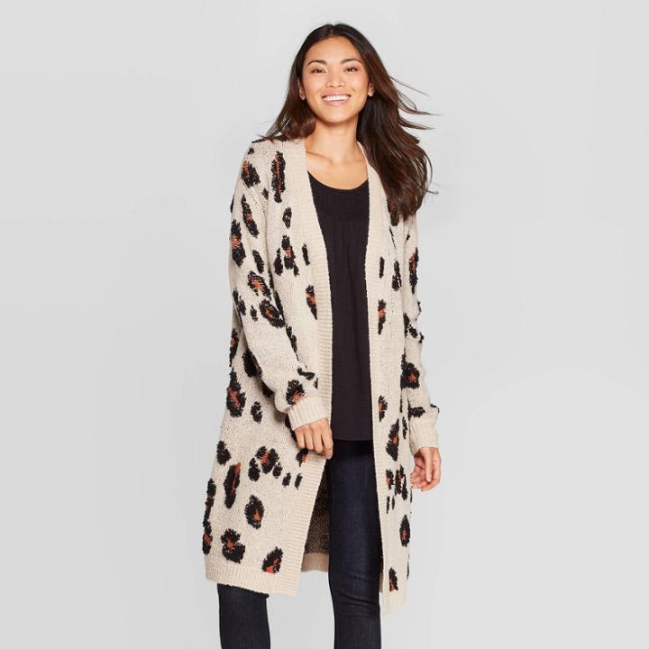 Women's Leopard Print Long Sleeve Open Cardigan - Knox Rose White