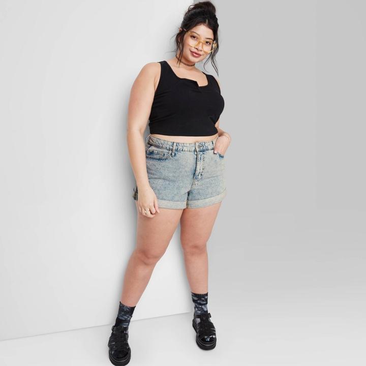 Women's Plus Size Super-high Rise Rolled Cuff Mom Jean Shorts - Wild Fable