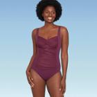 Women's Slimming Control Ruched Front One Piece Swimsuit - Dreamsuit By Miracle Brands Dark Purple