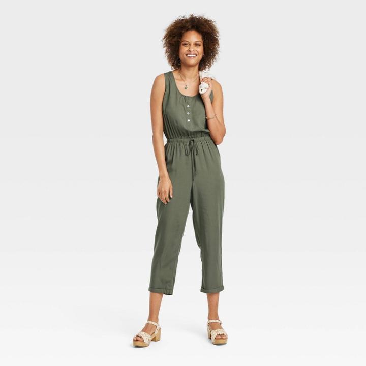 Women's Sleeveless Jumpsuit - Knox Rose Olive Green
