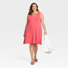 Women's Plus Size Knit Tank Dress - Ava & Viv Coral Pink