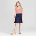 Girls' Stripe Knit To Woven Dress - Cat & Jack Orange/white