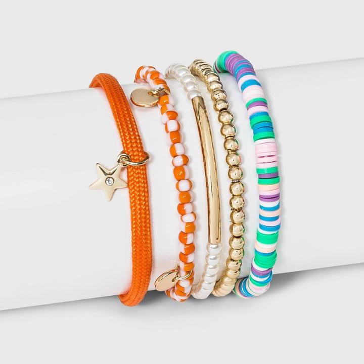 Shiny Gold With Multi Beads And Cord Bracelet Set 5pc - Wild Fable