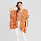 Women's Floral Print Short Sleeve Kimono Jacket - Knox Rose Orange Xs/s, Women's,