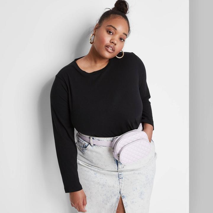 Women's Plus Size Long Sleeve T-shirt - Wild Fable Black