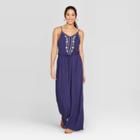 Women's Sleeveless V-neck Front Tie With Embroidered Wide Leg Jumpsuit - Knox Rose Blue