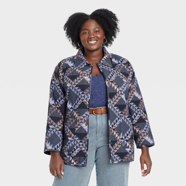 Women's Plus Size Woven Quilted Jacket - Universal Thread Blue