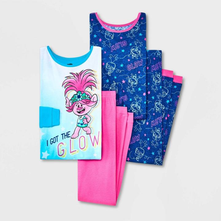 Girls' Trolls 4pc Snug Fit Pajama