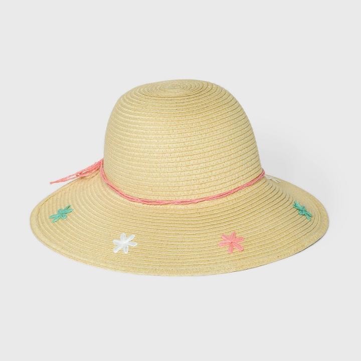 Toddler Girls' Embroidered Straw Floppy Hat - Cat & Jack White