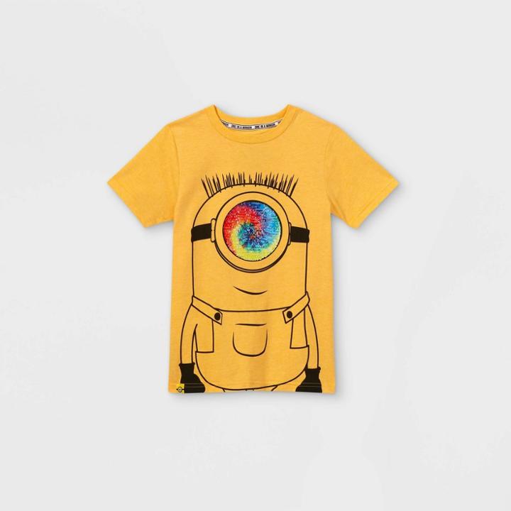 Boys' Universal Minions Flip Sequin Short Sleeve T-shirt - Gold