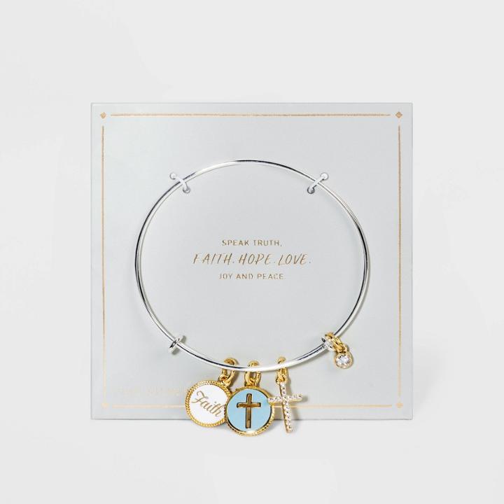 No Brand Silver Plated Two-tone Faith Enamel Charm Bangle -