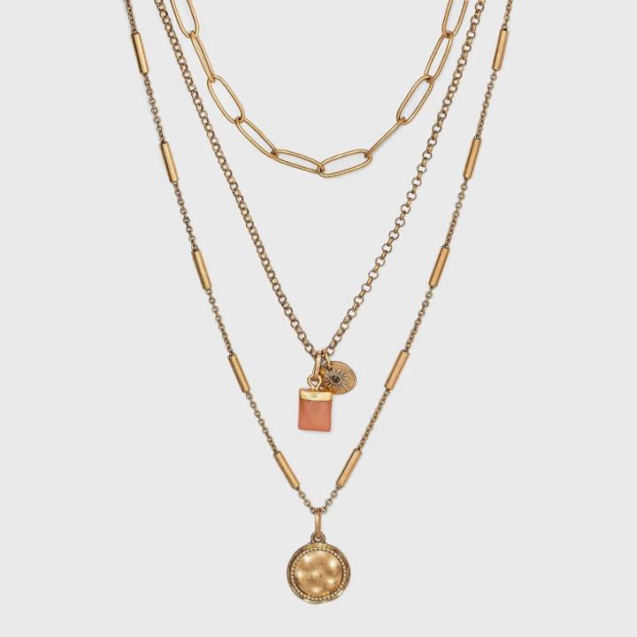 20 Mixed Metal Semi-precious Sunstone Charm Necklace - Universal Thread Pink