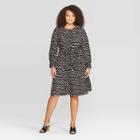 Women's Plus Size Animal Print Long Sleeve Crewneck Dress - Who What Wear Black 3x, Women's,