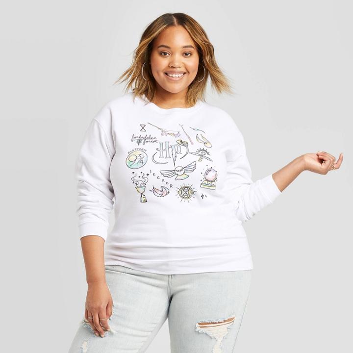 Women's Warner Bros. Harry Potter Plus Size Icon Sweatshirt (juniors') - White 1x, Women's,