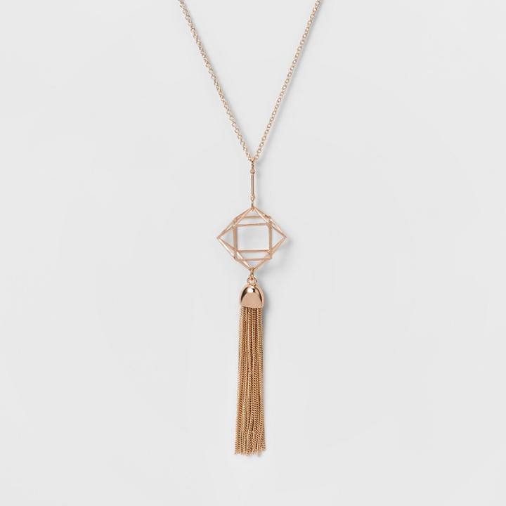 Target Women's Long Necklace With Caged Stone - Rose Gold