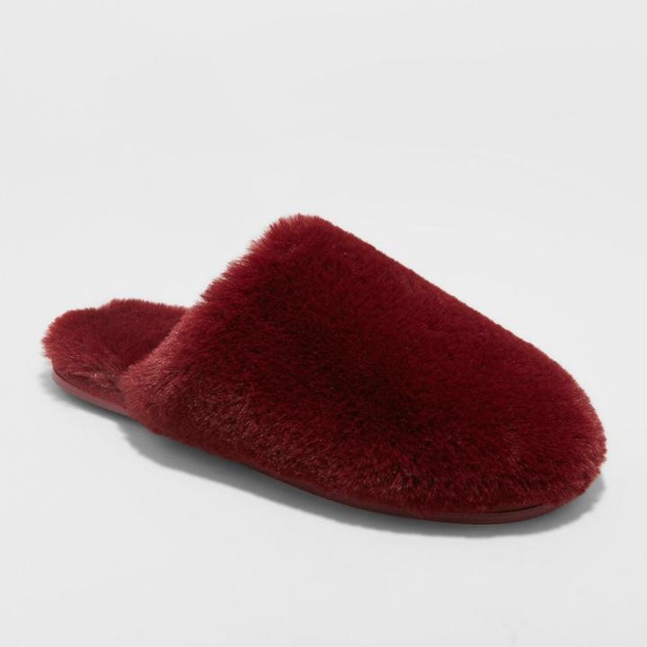 Women's Khloe Faux Fur Scuff - Xhilaration Burgundy L(9/10), Night Burgundy