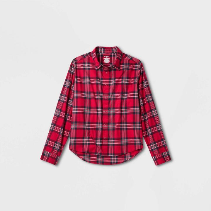 Men's Long Sleeve Adaptive Button-down Shirt - Goodfellow & Co Berry Red/plaid