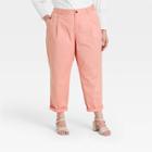 Women's Plus Size High-rise Pleat Front Straight Leg Ankle Pants - A New Day Coral