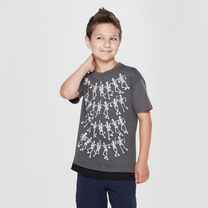 Boys' Short Sleeve Skeleton Print Sweatshirt - Cat & Jack Charcoal Gray