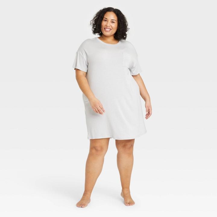 Women's Plus Size Beautifully Soft Striped Short Sleeve Nightgown - Stars Above Gray