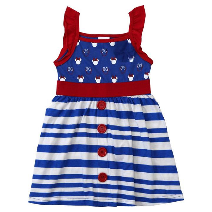 Toddler Girls' Disney Minnie Mouse Striped Button Dress - Marine Blue