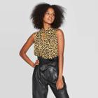Women's Leopard Print Collared Front Button-down Tank Top - Who What Wear Yellow