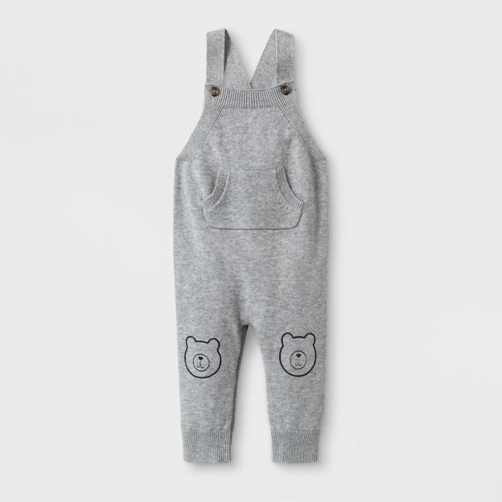Baby Boys' Sweater Romper With Kangaroo Pocket And Critter Knee Patches - Cat & Jack Gray