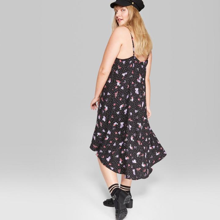 Women's Plus Size Floral Print Strappy Hi Low Hem Midi Dress - Wild Fable Black