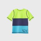 Toddler Boys' Colorblock Short Sleeve Rash Guard Swim Shirt - Cat & Jack Green/navy/blue 12m, Blue/green/blue