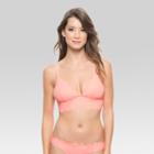 Women's Scalloped Pullover Fixed Triangle Bikini Top Vintage Coral Xs - Vanilla Beach, Size:
