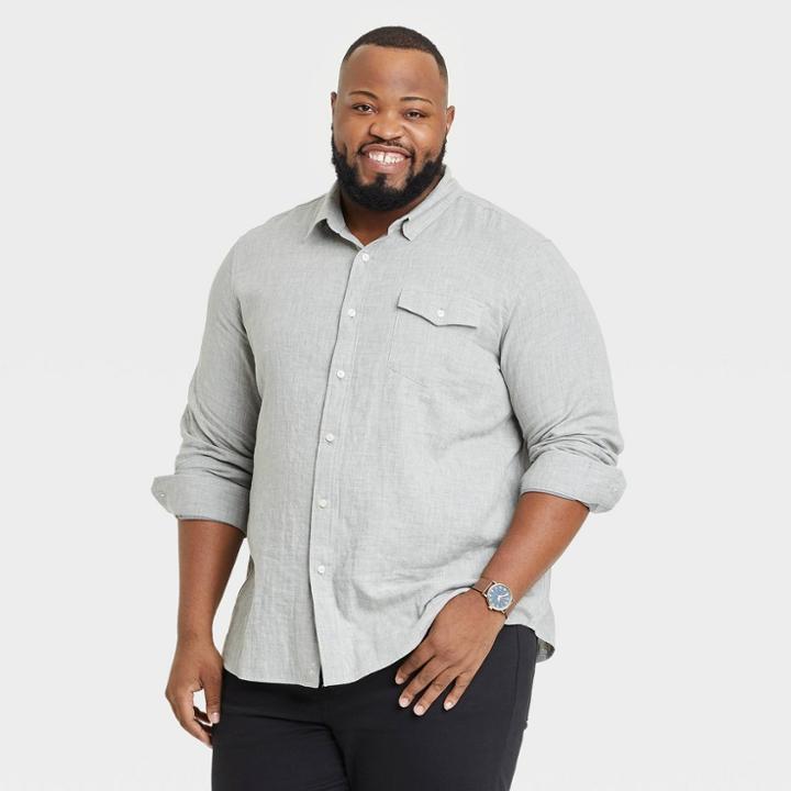 Men's Tall Standard Fit Long Sleeve Button-down Shirt - Goodfellow & Co Gray