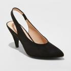 Women's Nettie Wide Width Microsuede Sling Back High Vamp Heeled Pumps - A New Day Black 7w,