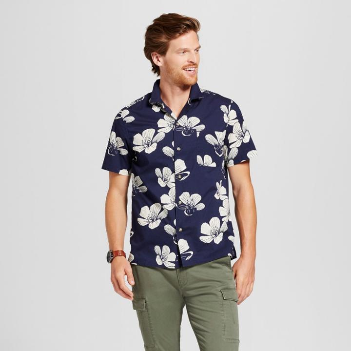 Target Men's Standard Fit Short Sleeve Button-down Shirt - Goodfellow & Co Navy (blue)