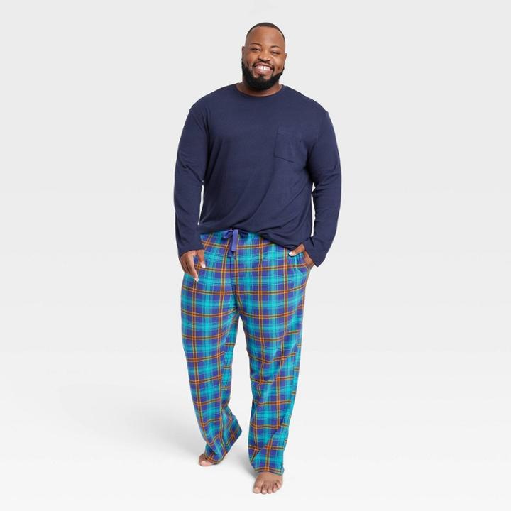 Men's Big & Tall Plaid Microfleece Pajama Set - Goodfellow & Co Blue