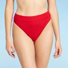 Juniors' Ribbed High Leg High Waist Bikini Bottom - Xhilaration Cherry Red