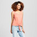 Women's Button Front Tie Tank - A New Day Pink
