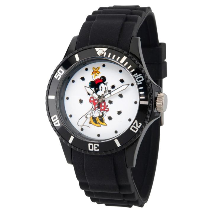 Women's Disney Minnie Mouse Black Plastic Watch, Black Bezel - Black