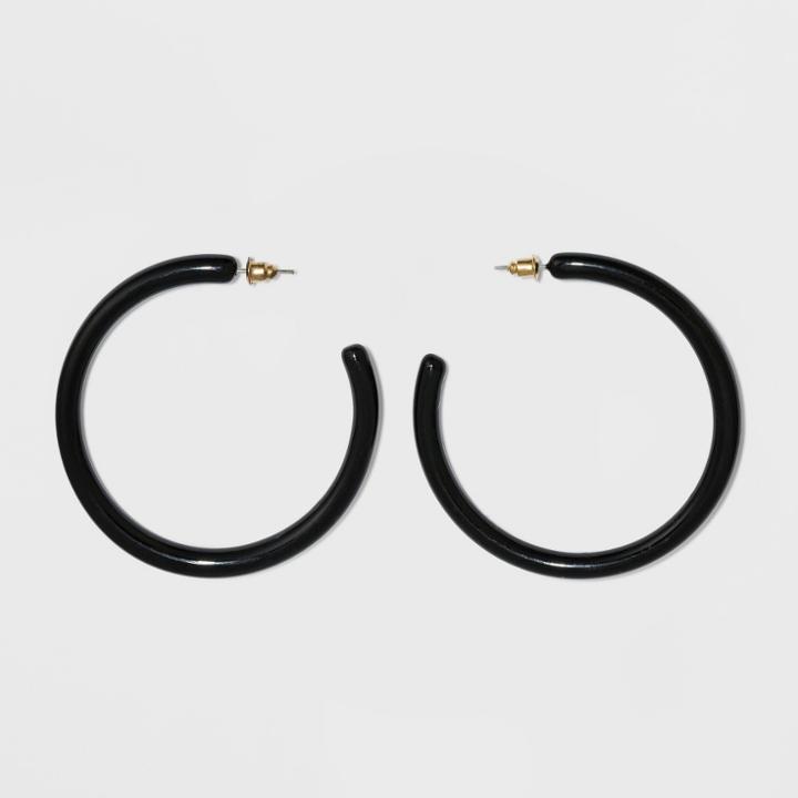 Hoop With Scattered Linear Sparkles Earrings - Wild Fable Black