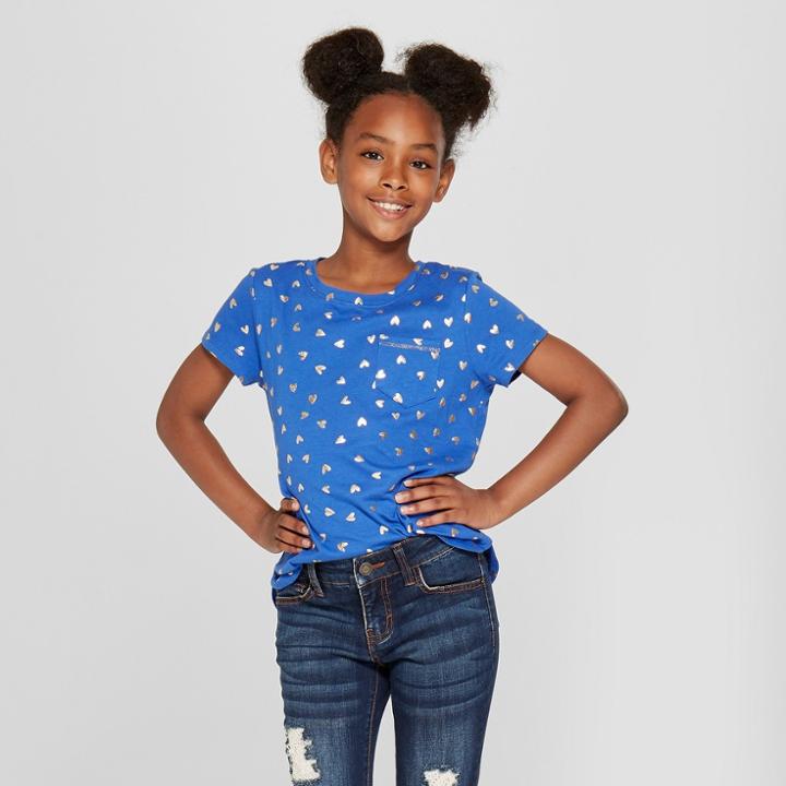 Girls' Heart Short Sleeve Pocket T-shirt - Cat & Jack Blue