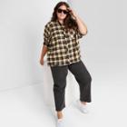 Women's Plus Size Plaid Long Sleeve Oversized Button-down Shirt - Wild Fable Gold