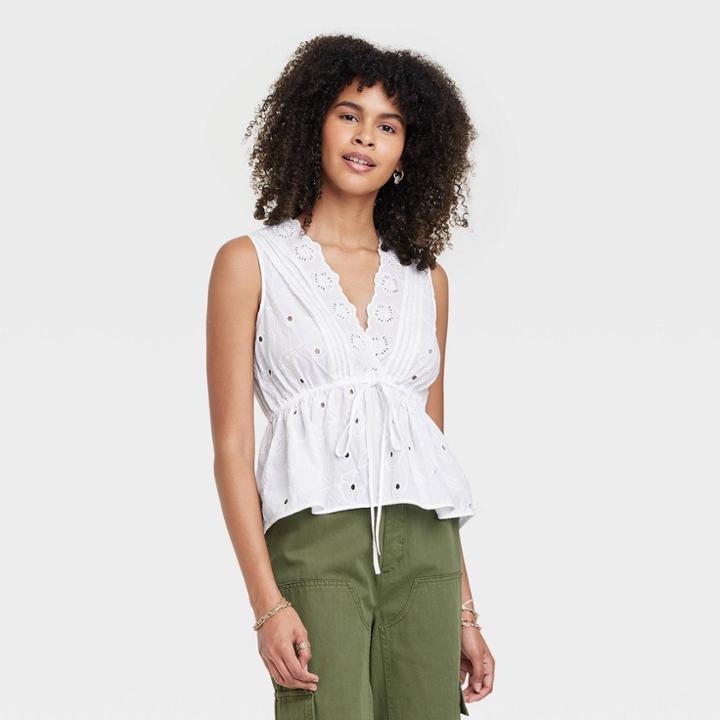 Women's Eyelet Tank Top - Universal Thread White