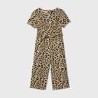 Toddler Girls' Short Sleeve Leopard Tie-front Jumpsuit - Art Class Tan