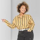 Women's Plus Size Striped Long Sleeve Tie Front Button-down Shirt - Wild Fable Mustard (yellow)