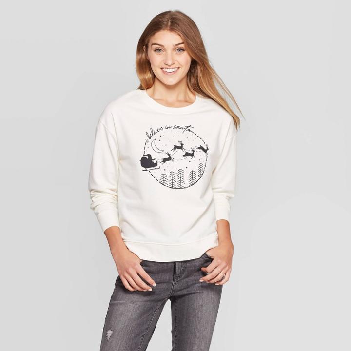 Women's I Believe In Santa Fleece Sweatshirt - Fifth Sun (juniors') - Off White